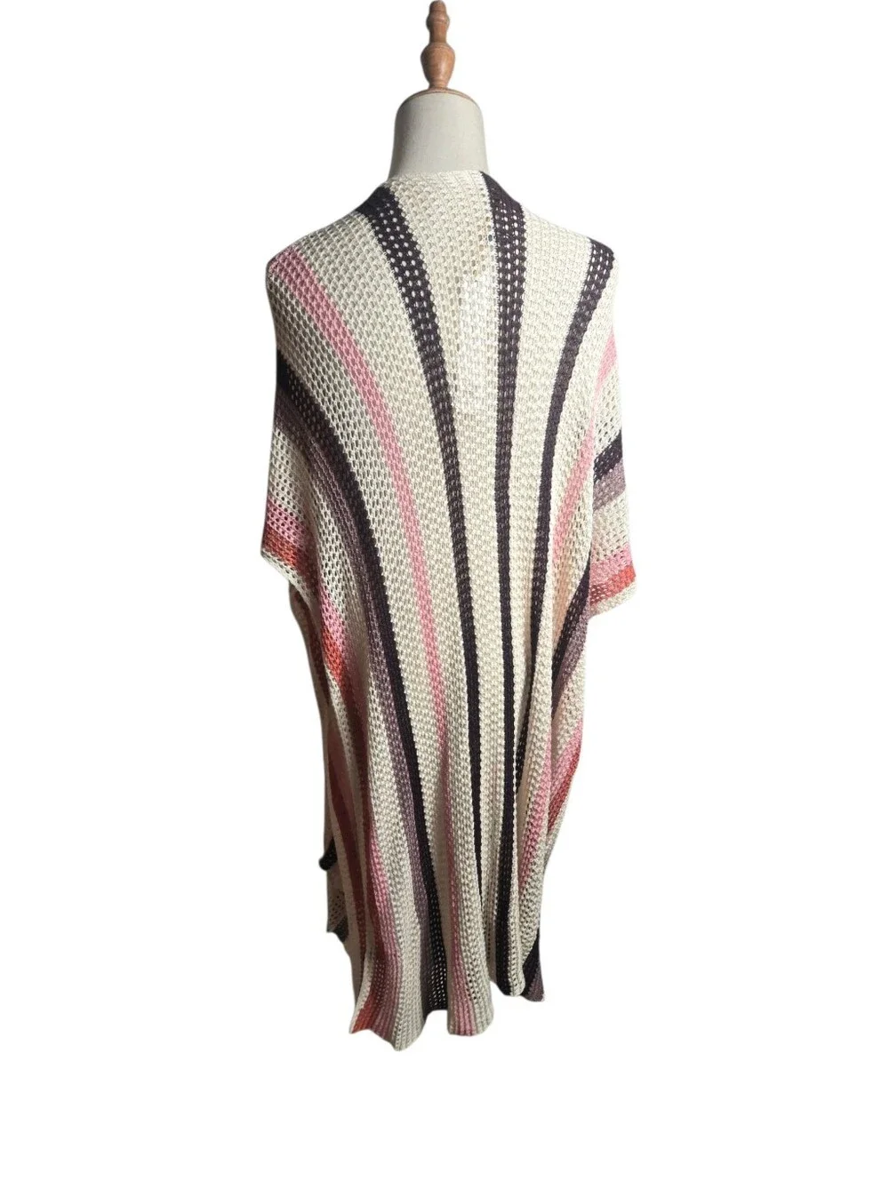 House of Harlow 1960 Open-Knit Shawl Wrap  in Cream & Brown NWT